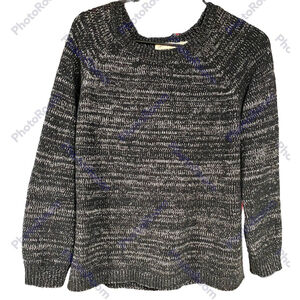 Faded Glory Sweater Women's Medium Black Silver Long Sleeve Crew Neck